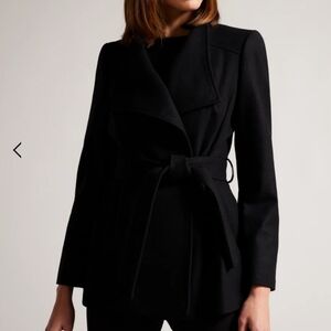 Ted Baker Cashmere Wool Belted Wrap Black Short Coat TB 1 Size Small